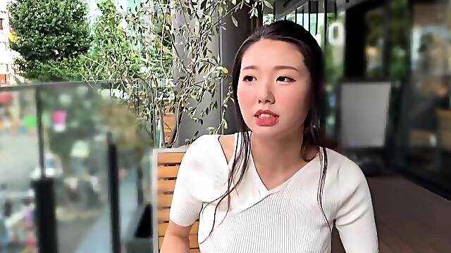 Asian enjoys outdoor masturbation