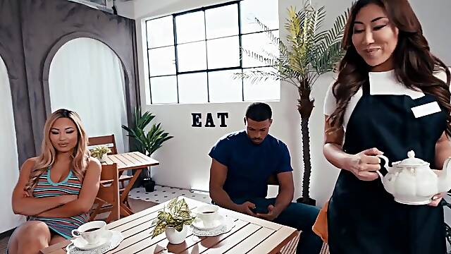 Kazumi Enjoys A Steamy Café Lesbian Sex With The Pretty Waitress Nicole Doshi - Jennie Rose Sins