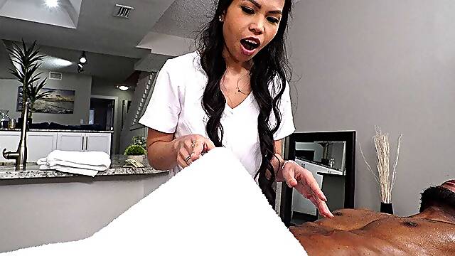 Asian masseuse MUST see what's hiding under the towel - Evie Ling