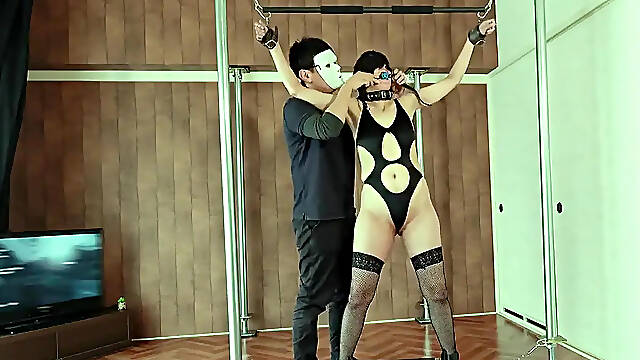 Three cute girls tied up and in submission at BDSM party