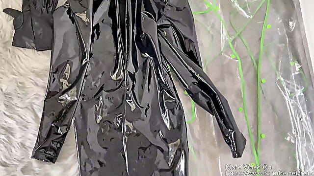 NANA   Latex hood and self bondage and10 vibrator orgasm  