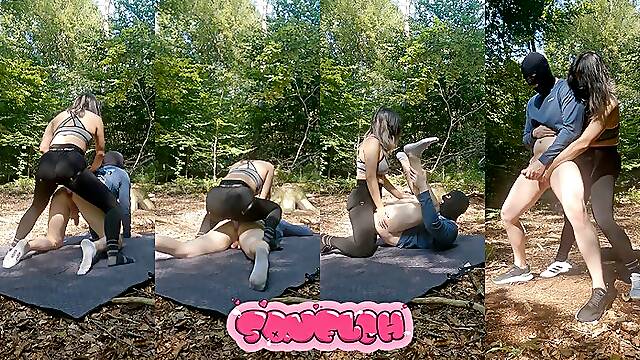 First time outdoor pegging my slut in the forest