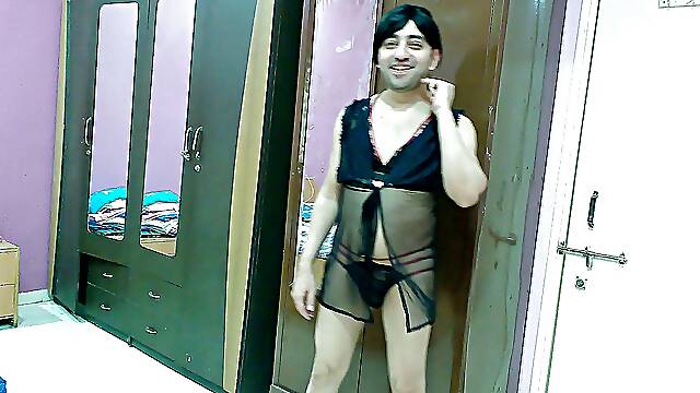 Sexy sissy crossdresser femboy Sweet Lollipop in a sexy black lingerie.